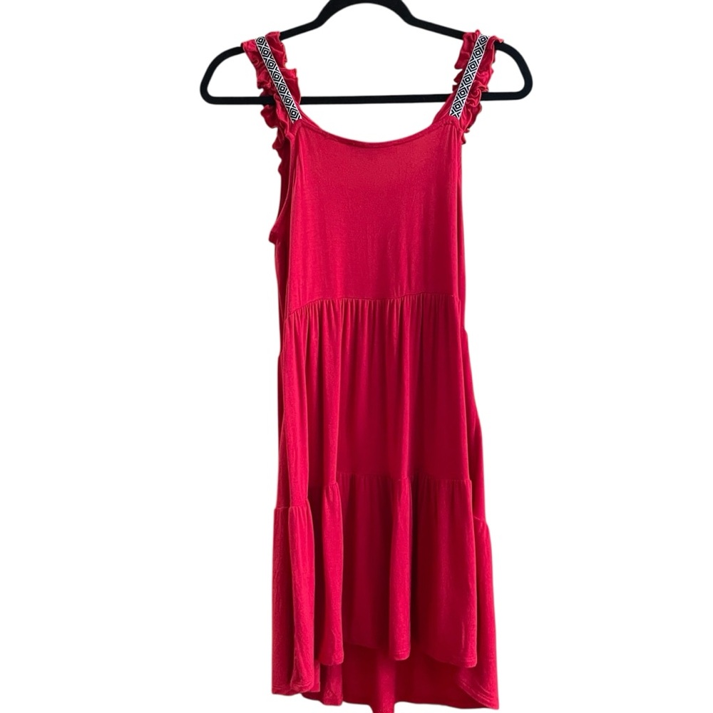 Madison‎ Grey Red Ruffle Strap Tiered Sundress Mini Dress Size S - Picture 5 of 8